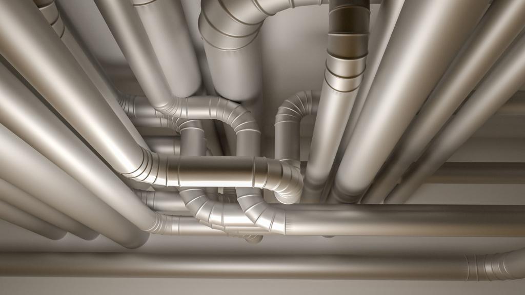 3D rendering of metal air duct system.